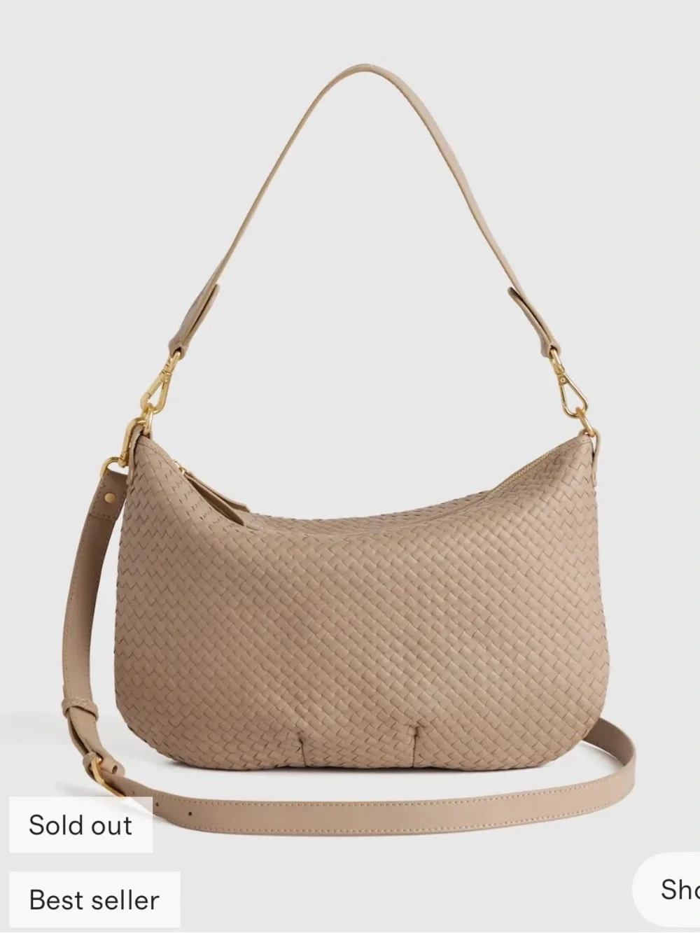 Quince Italian Leather Convertible Crescent Shoulder Bag Size Large in Taupe - Picture 1 of 12